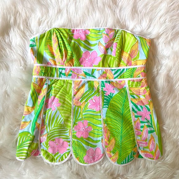 Lilly Pulitzer Tops - Lilly Pulitzer Strapless Corset Scallop Hem Peplum Tube Top floral brat size 6